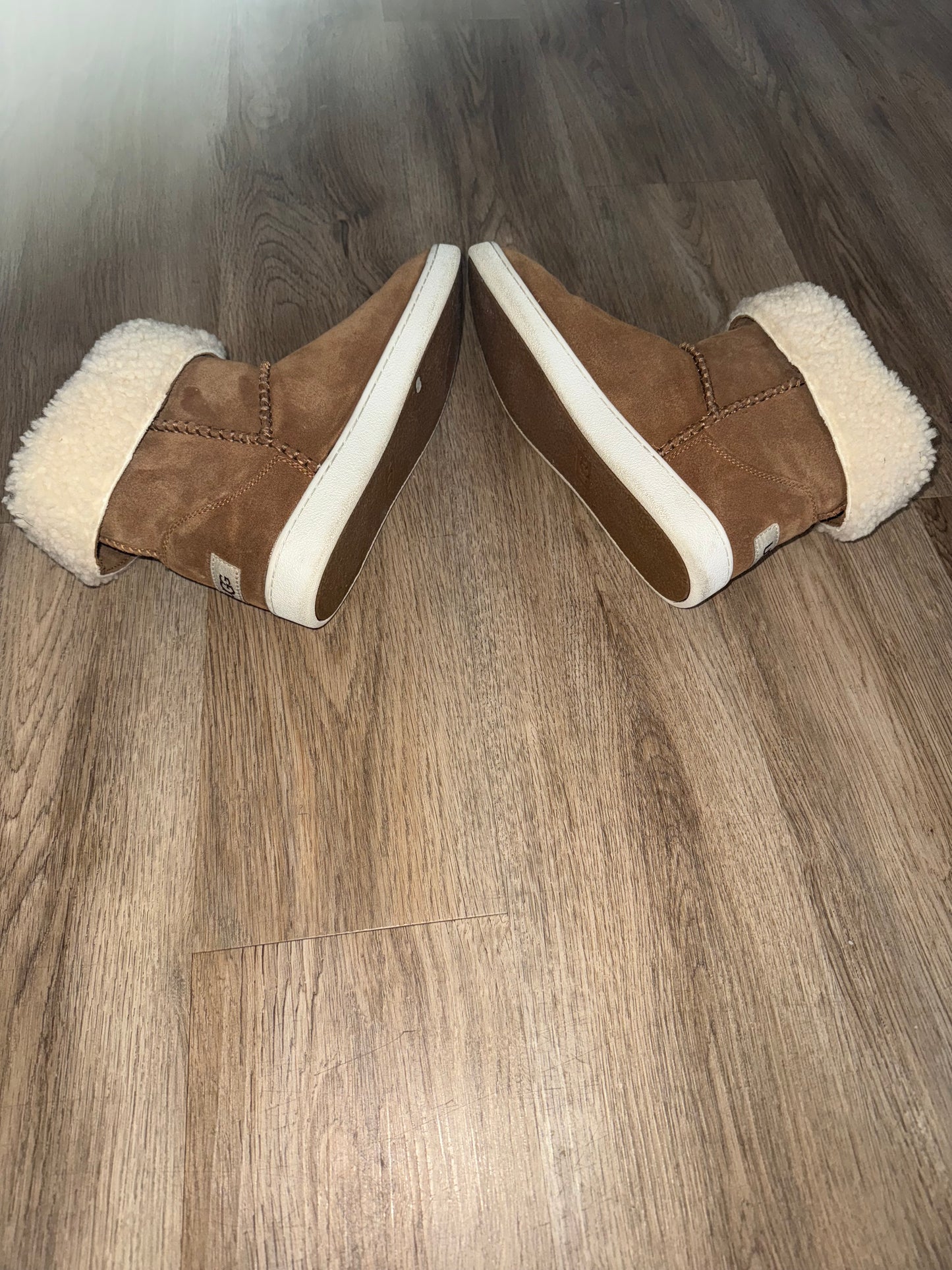 UGG Fold Over Brown Leather Shearling Cuff Boot