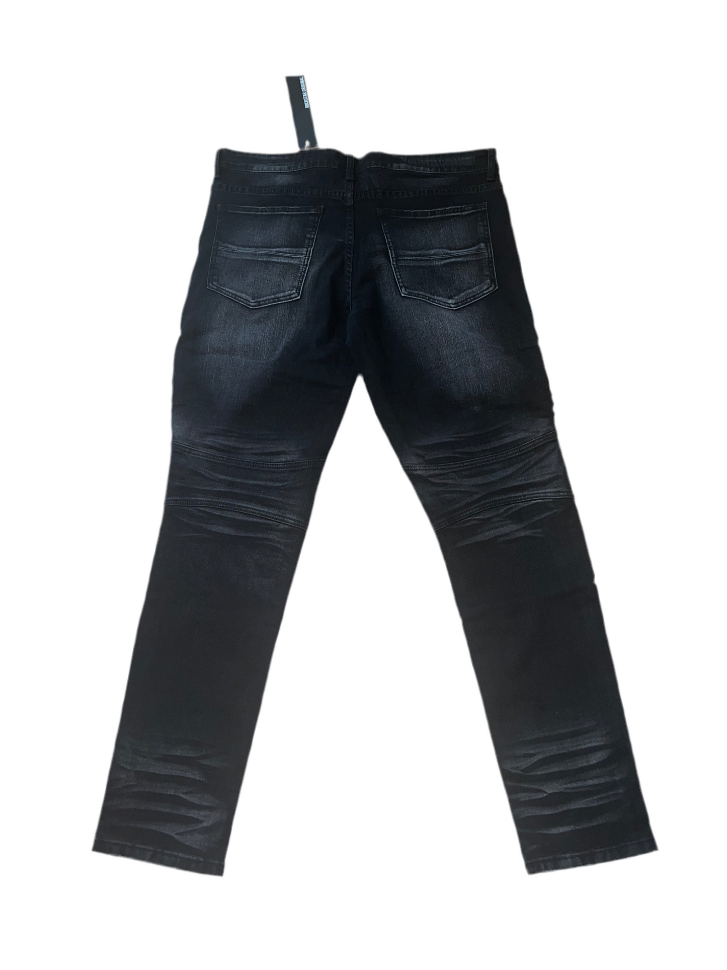 ROCKSTAR ORIGINAL BLACK CORSI FAUX LEATHER PLEATED BIKER JEANS MEN SIZE 36