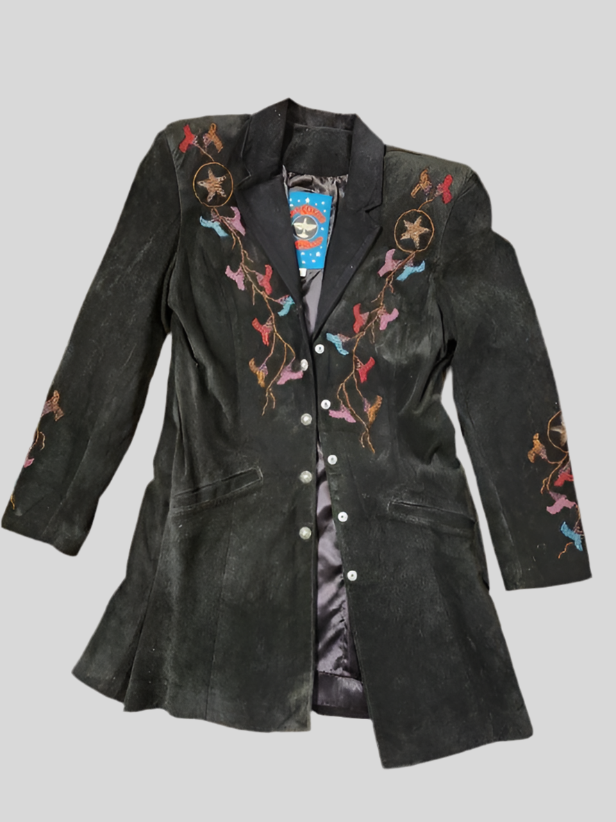 VINTAGE BEADED BLACK SUEDE JACKET BY RENEGADE REN ELLIS WOMEN'S SIZE 8