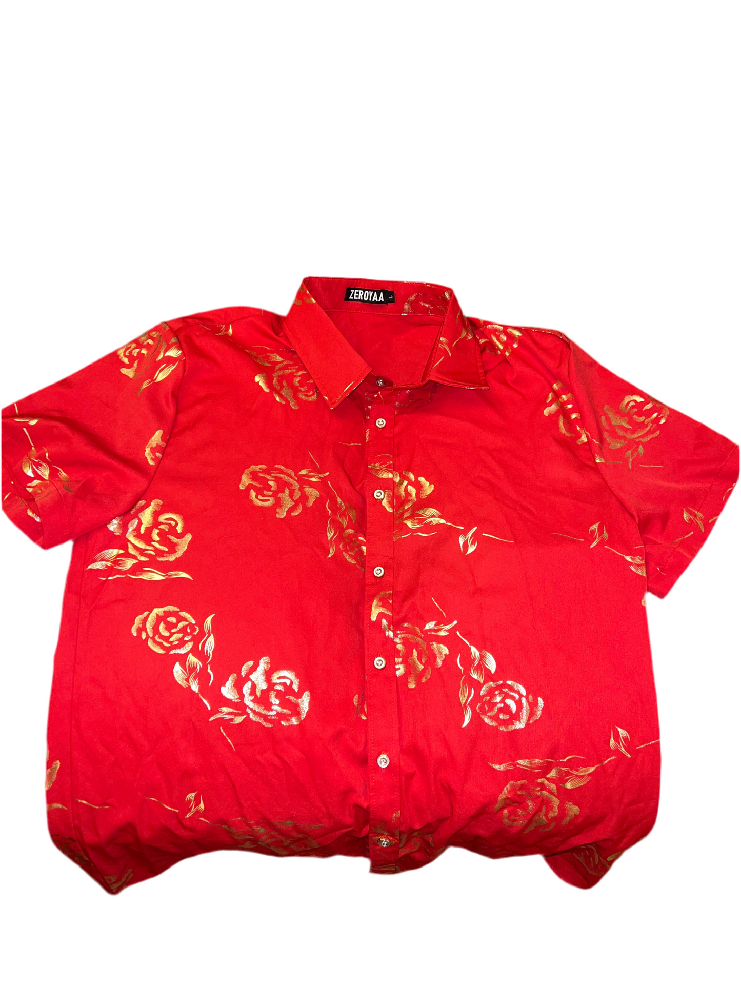 GOLD ROSE PRINTED SHORT SLEEVE DRESS SHIRT MEN SIZE L