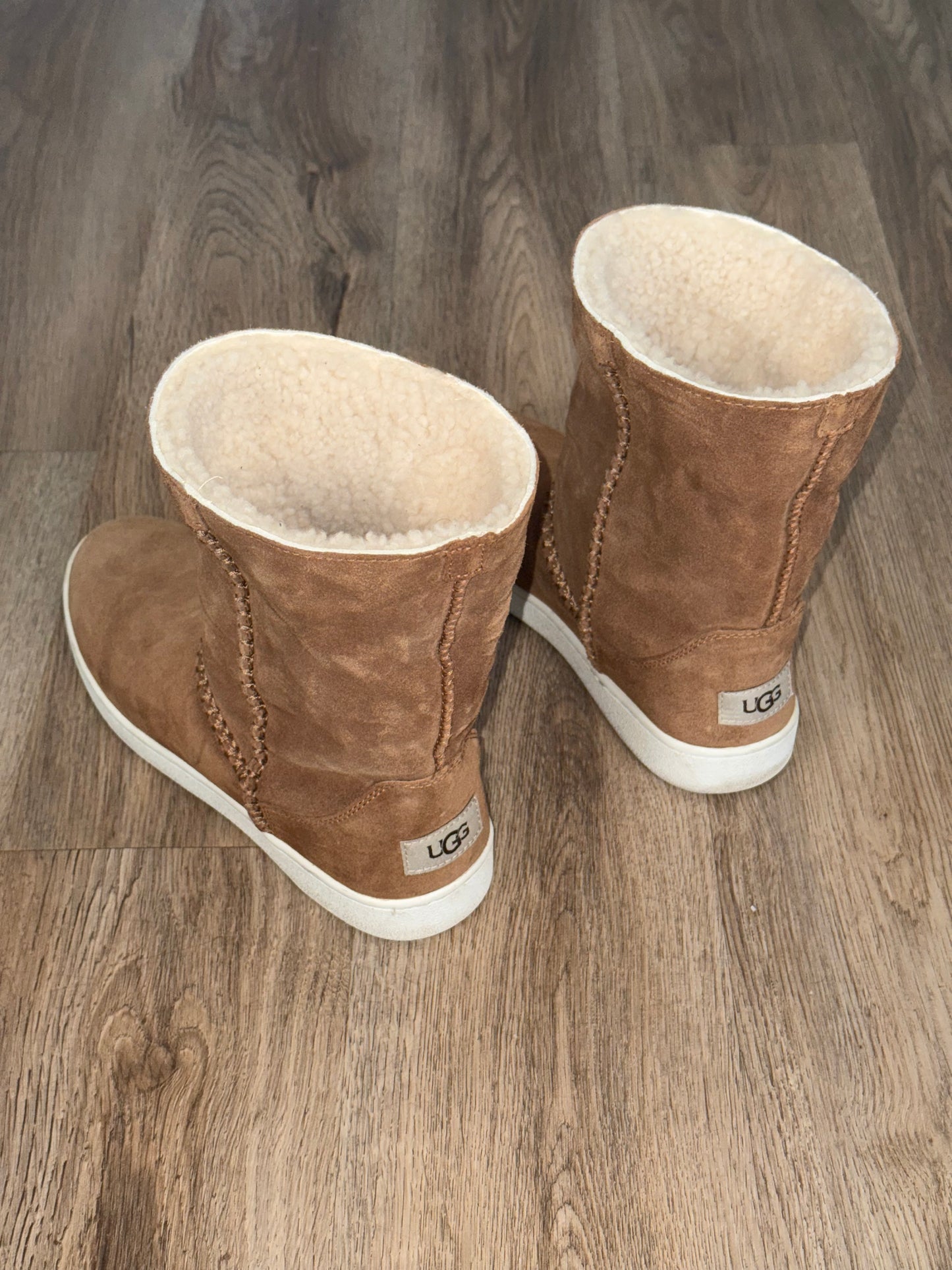 UGG Fold Over Brown Leather Shearling Cuff Boot