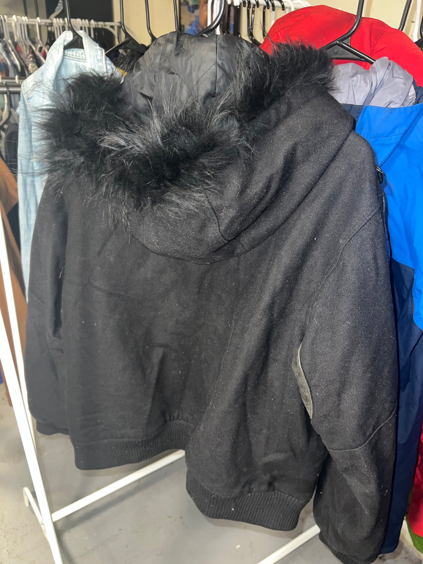 WOMEN PELLE PELLE WOOL LEATHER FOX FUR BOMBER JACKET