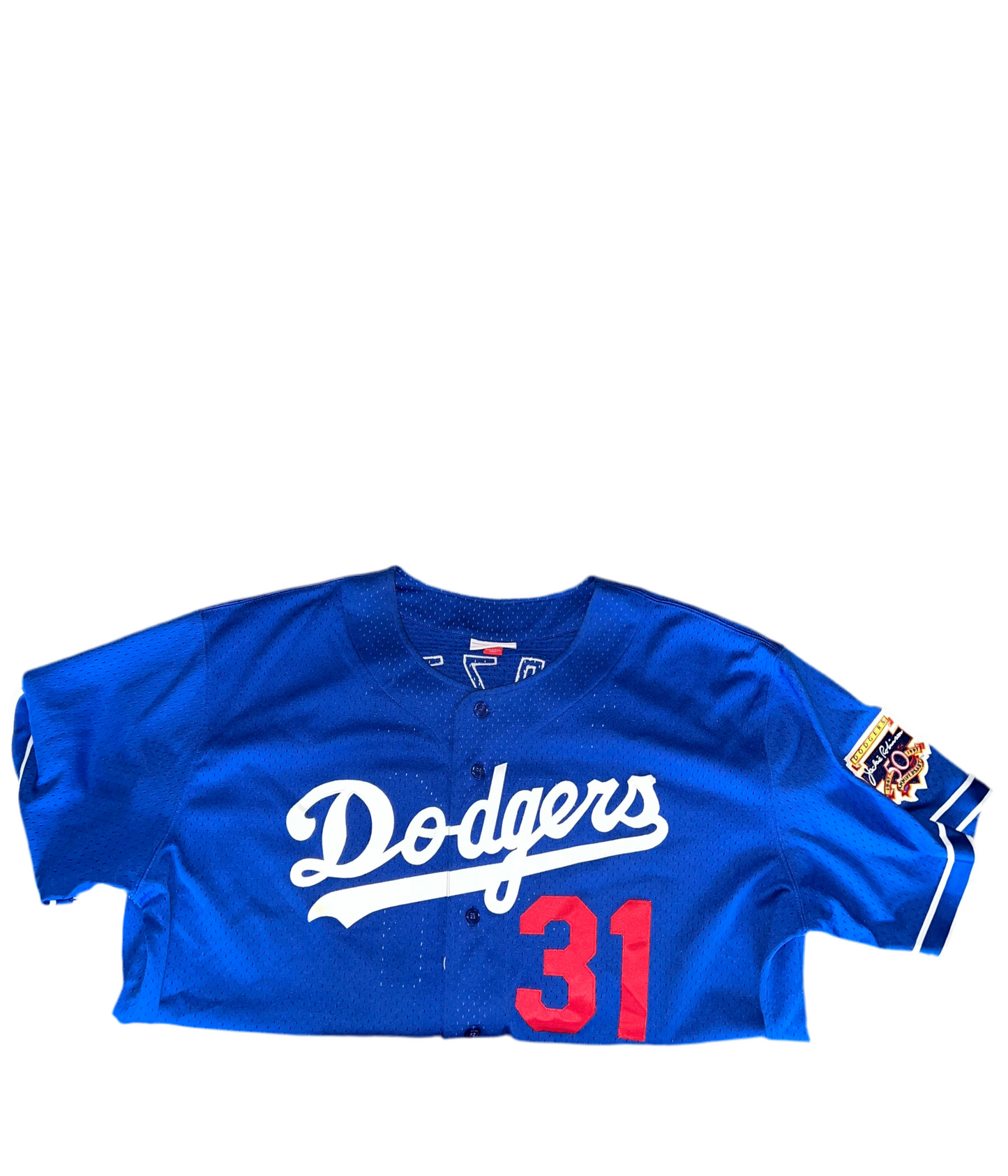 MIKE PIAZZA DODGERS JERSEY WITH JACKIE ROBINSON 50TH ANNIVERSARY "BREAKING BARRIERS" PATCH MEN SIZE 2X