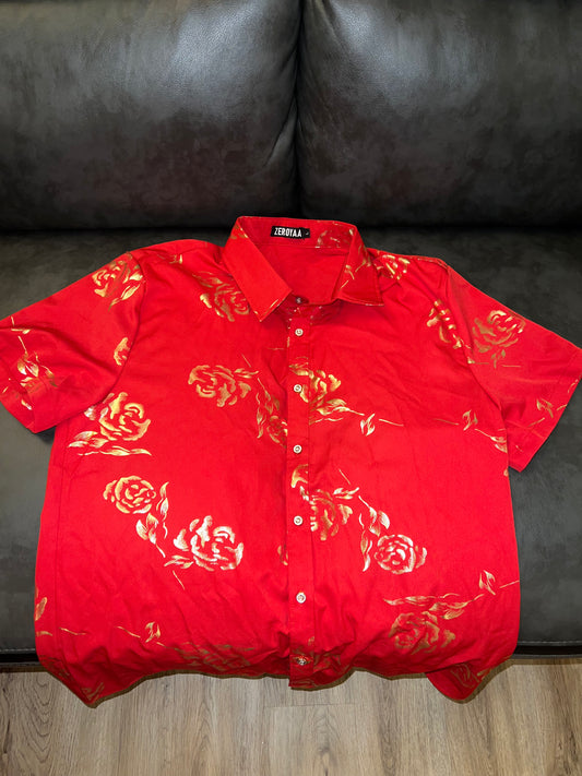 GOLD ROSE PRINTED SHORT SLEEVE DRESS SHIRT MEN SIZE L