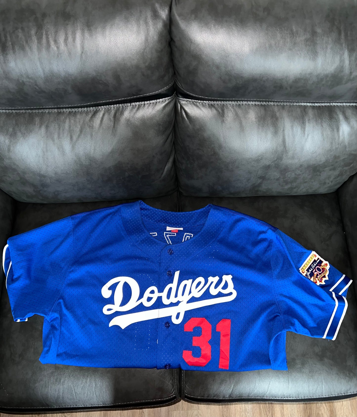 MIKE PIAZZA DODGERS JERSEY WITH JACKIE ROBINSON 50TH ANNIVERSARY "BREAKING BARRIERS" PATCH MEN SIZE 2X