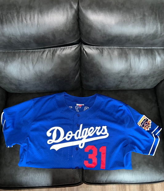 MIKE PIAZZA DODGERS JERSEY WITH JACKIE ROBINSON 50TH ANNIVERSARY "BREAKING BARRIERS" PATCH MEN SIZE 2X