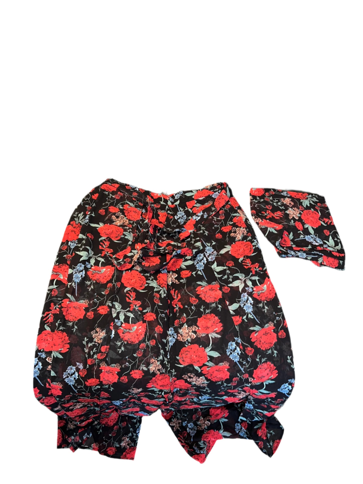 WOMEN TIE FRONT FLORAL PRINT TUBE TOP & SLIT PANTS SET SIZE L