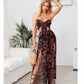 WOMEN TIE FRONT FLORAL PRINT TUBE TOP & SLIT PANTS SET SIZE L