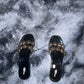 WOMEN GOLD STUDDED SLIDES