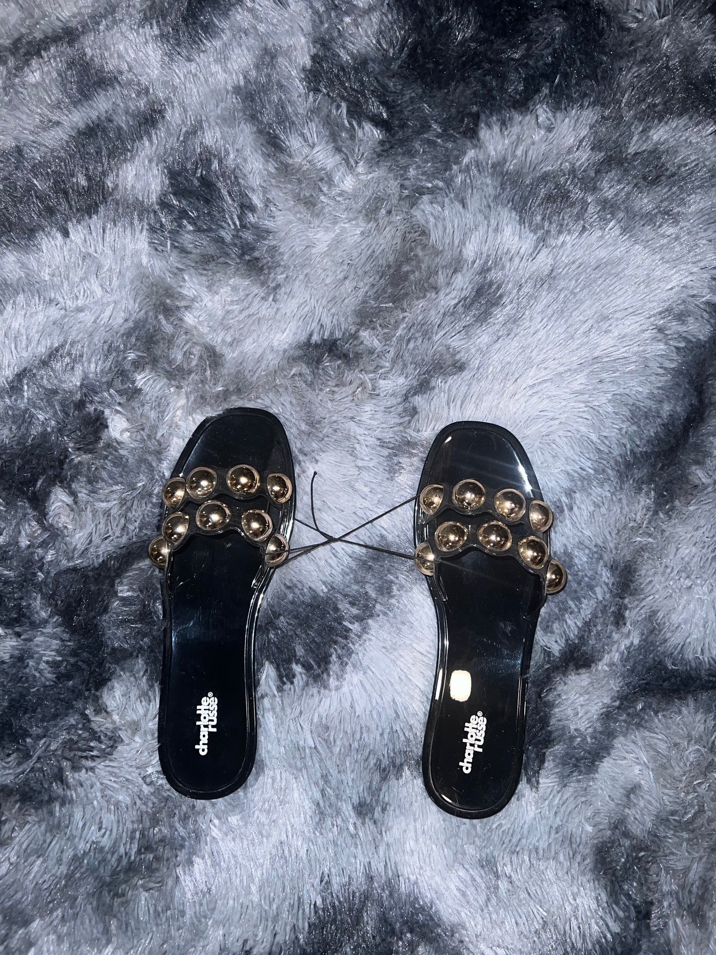 WOMEN GOLD STUDDED SLIDES