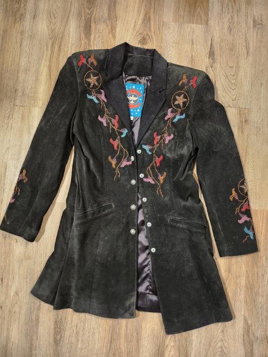 VINTAGE BEADED BLACK SUEDE JACKET BY RENEGADE REN ELLIS WOMEN'S SIZE 8